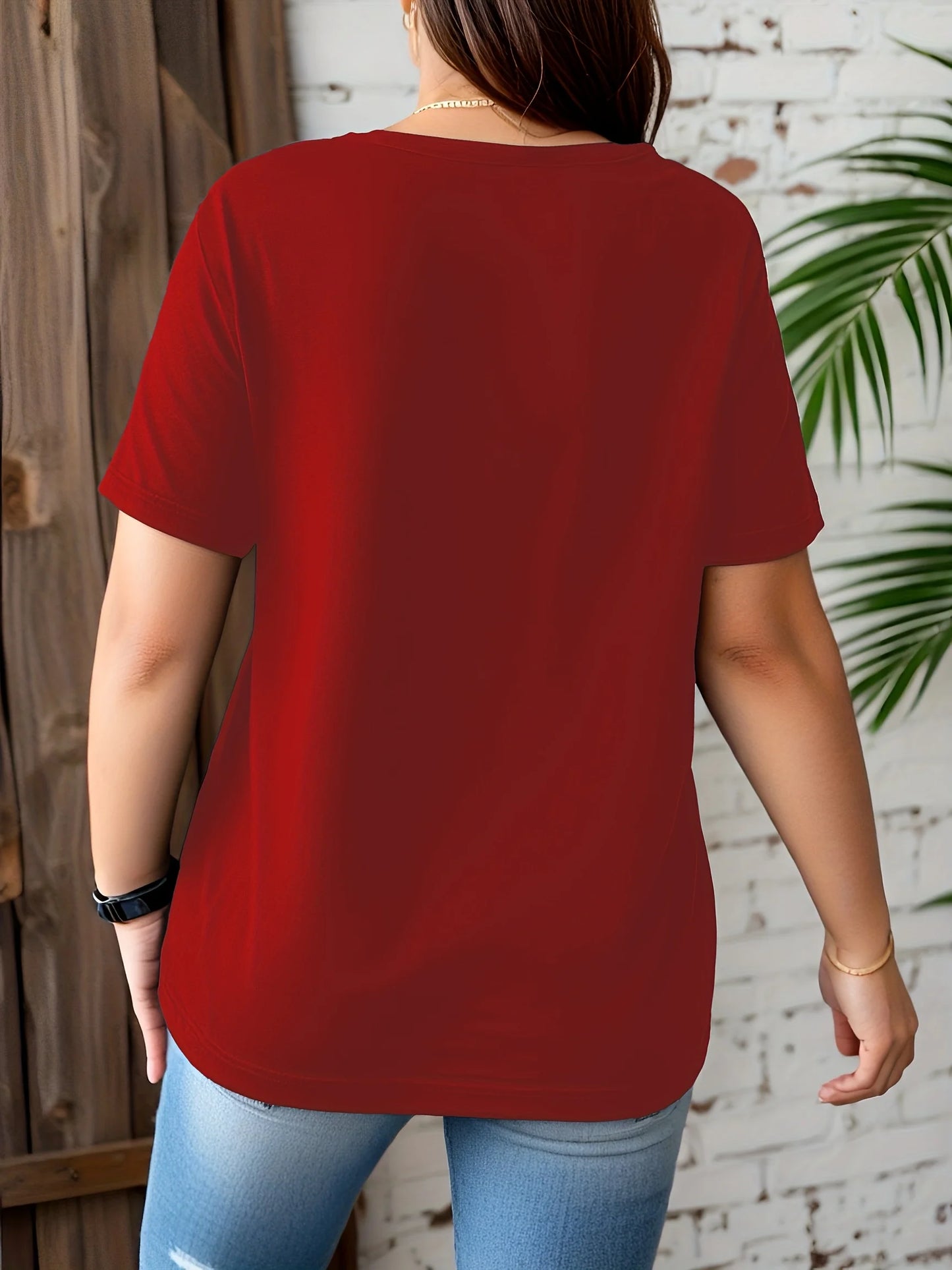 Plus Size Women's Casual V-Neck Crisscross Short Sleeve T-Shirt Stretchy Comfort