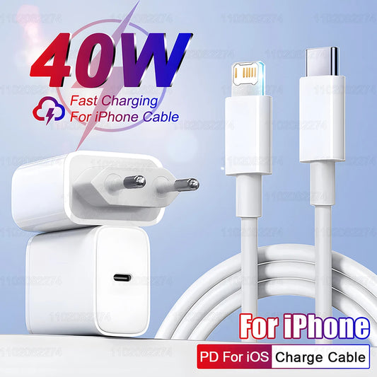 PD 20W/40W Snabbladdare för iPhone och USB-C-kablar – Kompatibel med iPhone 11–16 Pro Max