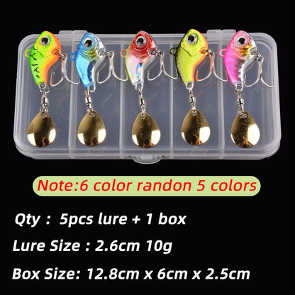 5Pcs/box Rotating Metal VIB Vibration Bait Spinner Spoon Fishing Lures 5g-20g Jigs Trout Winter Fishing Hard Baits Tackle Pesca