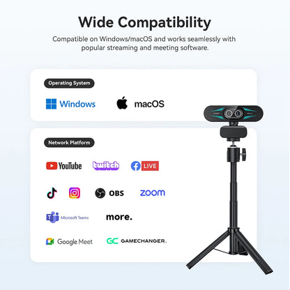 4K Webcam 1080P 60fps Web Camera EMEET C60E 4K Binocular USB Camera With RGB Light for Streaming/Gamer Video Camera for Computer