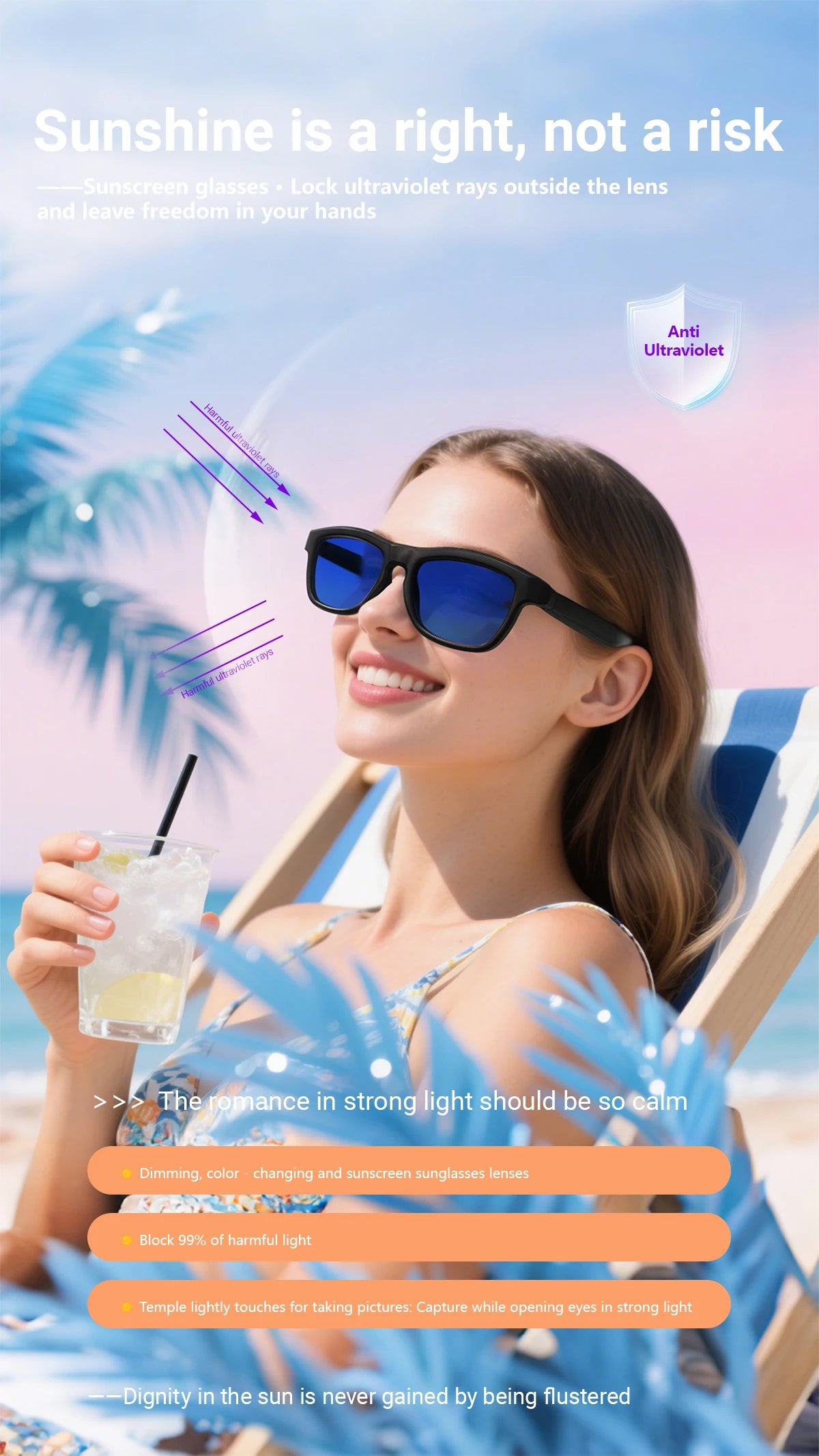 Touch Automatic Color Changing Dimming Bluetooth 5.4 Voice Assistant AI Smart Translation Music Glasses Men UV400 Protection