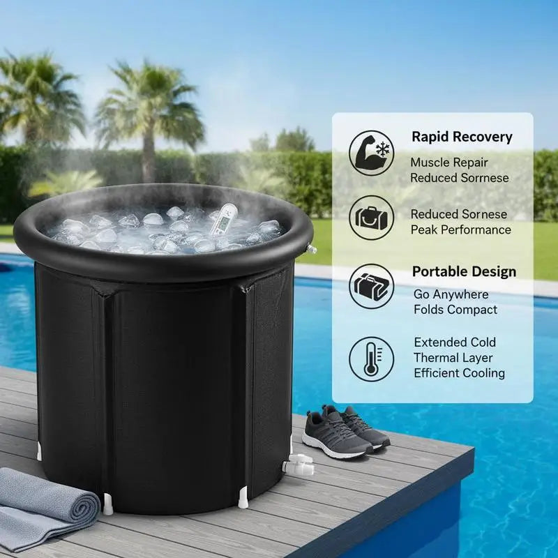 Isbadbadkar Uppblåsbart – 330 Liter, 85×75 cm, Med Lock, Kallvattenterapi