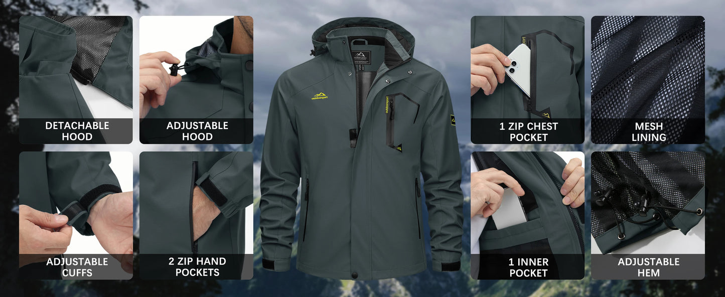 TACVASEN Spring Autumn Lightweight Jackets Mens Mesh Lined Waterproof Rain Jacket Outdoor Fishing Hiking Jacket Male Windbreaker