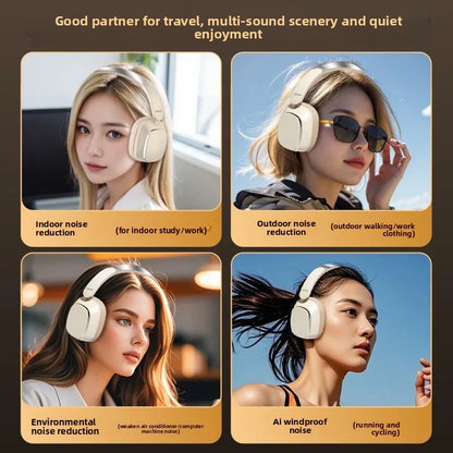 Acer OHR525 Bluetooth Headset ANC – Aktiv Brusreducering -48dB ENC 128h Batteritid 1000mAh USB-C Hopfällbar CE Beige Svart