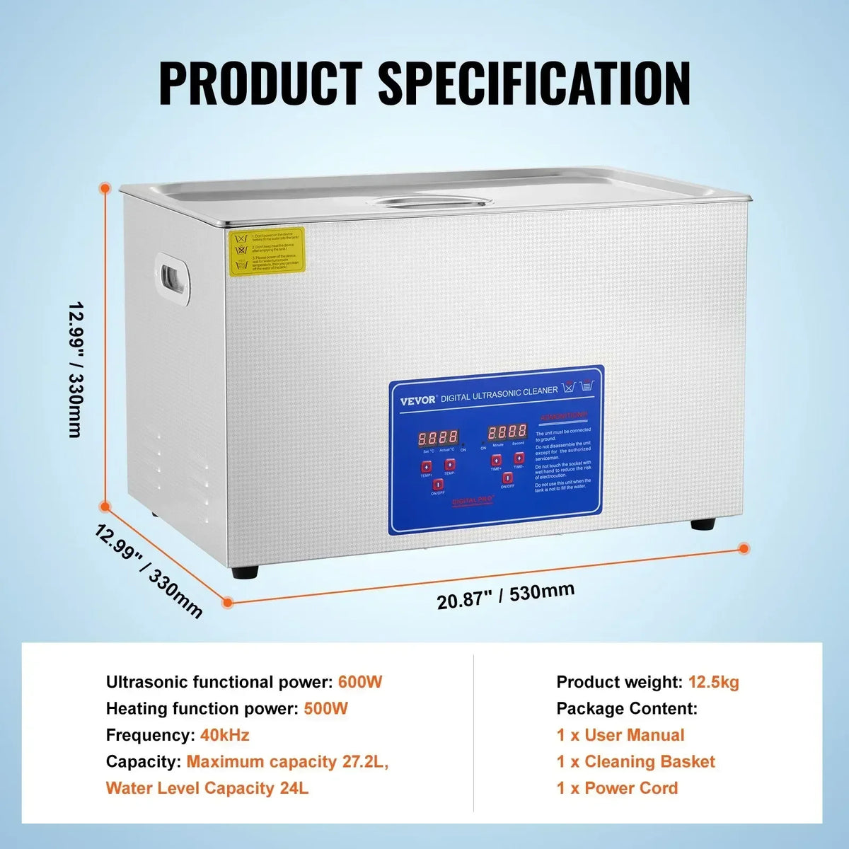 Sihao ultraljudstvätt 40 kHz med värme och digital timer – 1,3–30 liter