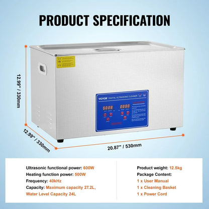 Sihao ultraljudstvätt 40 kHz med värme och digital timer – 1,3–30 liter
