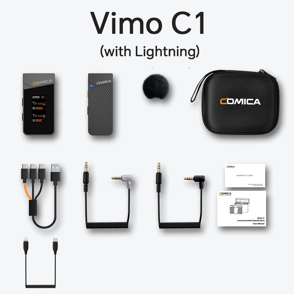 COMICA Vimo C 2.4G Wireless Lavalier Microphone with Charging Case,Lapel Mic for Camera Smartphone Podcast Interview Vlog