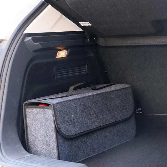 Bagagerumsorganizer i Filt – Vikbar Förvaringslåda för Bil, 50×15×24cm, Svart/Grå