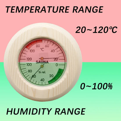 Bastutermometer & Hygrometer i Massivt Trä – Väggmonterad, 15×15 cm, 20–120°C
