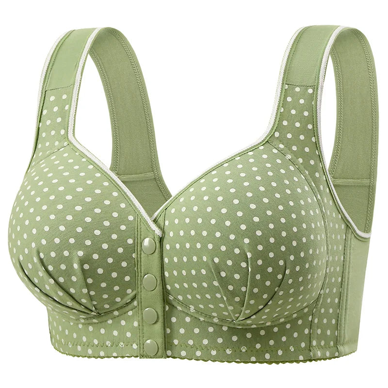 Women's One-piece Bra Fixed Cup Front Buckle Underwear Middle-aged Elderly Women Large-sized Bra Without Steel Rings Vest Bra