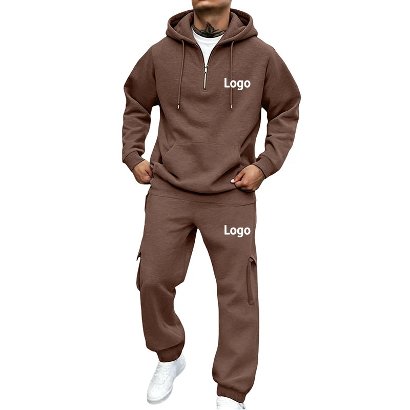 Customized Print Men Tracksuit 2 Pieces Half Zipper Athletic Hoodies Sweatpants Women Training Casual Running Jogging Suit Sets