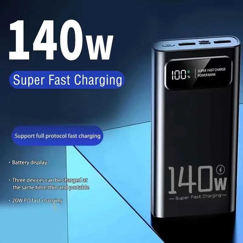 Lenovo 140W Power Bank 200000mAh Large Capacity Super Fast Charging Digital Display For iPhone Samsung Emergency Power Battery