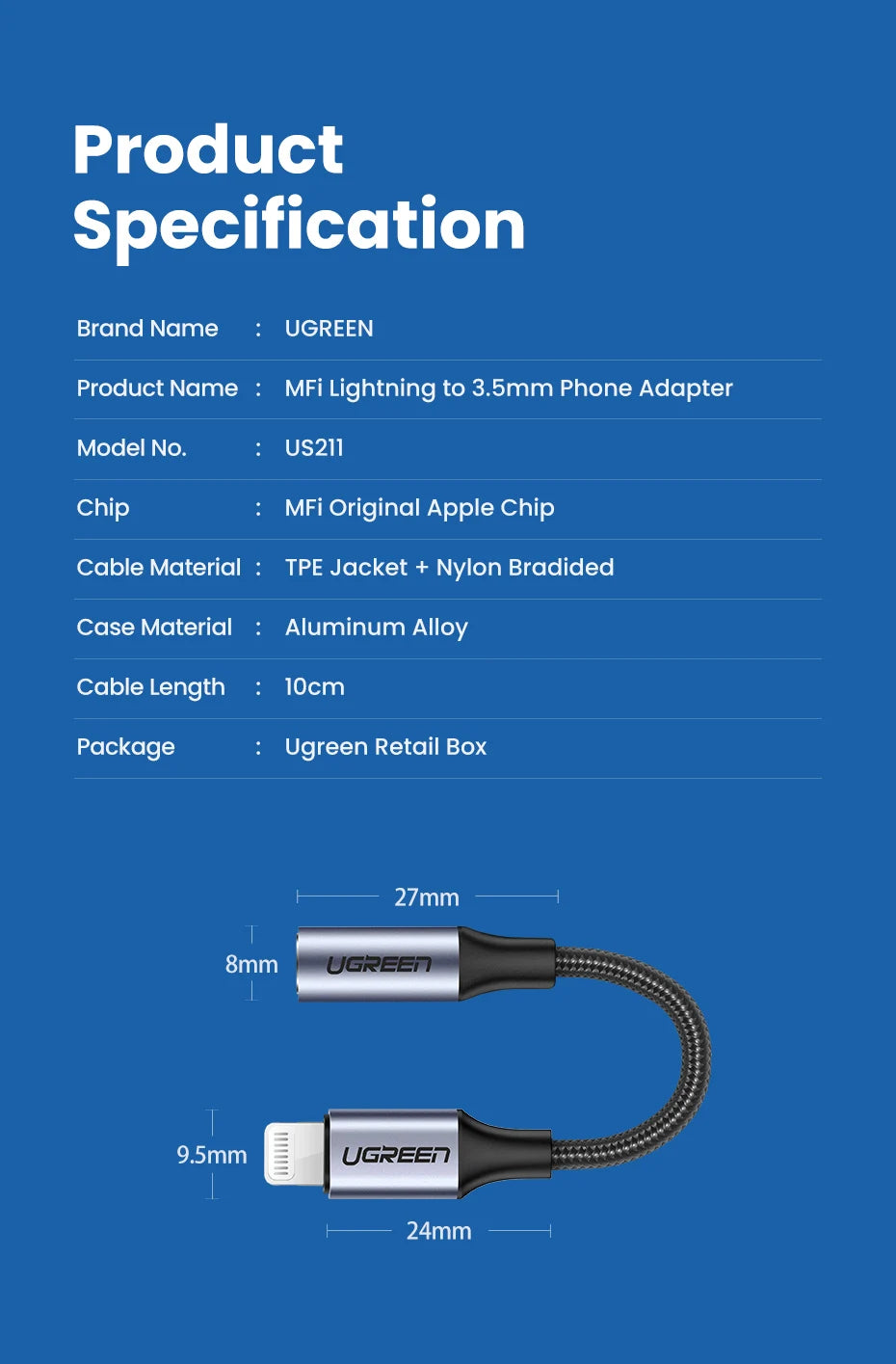UGREEN Adapter for iPhones MFi DAC Lightning to 3.5mm Headphone Adapter For iPhone 12 11 Pro max xr Aux Cable Phone Accessories