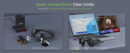 Acer HB02 Wireless Headset with Mic for Work 2.4G Bluetooth 5.3 Dual Mode Headphones USB Dongle for PC Headset for Call Center
