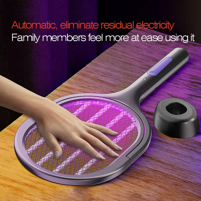 Telescopic Electric Mosquito Swatter & UV Trap Lamp, Extendable 109cm, Safe Physical Killer, Rechargeable, Wall Mount No Gap