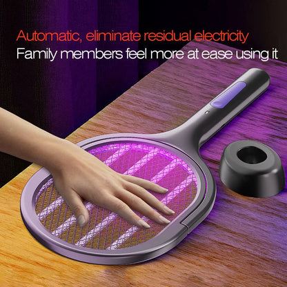 Telescopic Electric Mosquito Swatter & UV Trap Lamp, Extendable 109cm, Safe Physical Killer, Rechargeable, Wall Mount No Gap