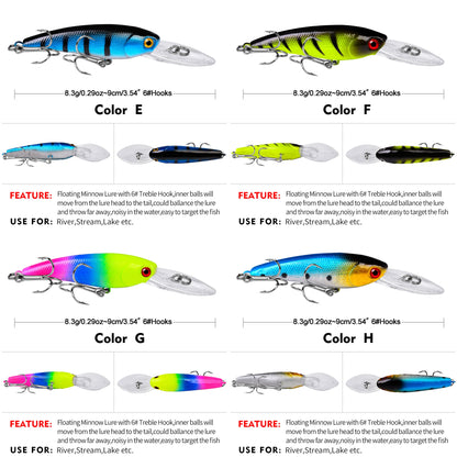 20PCS/Set Long Short Lip Minnow Lures Kit Crankbait Wobbler Bionic Bait for Pike Bass Sea Trout Freshwater Saltwater Pesca