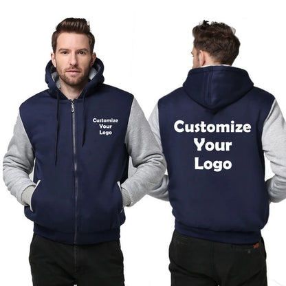 Herr Hoodie Vinterjacka 2026 – Anpassningsbar Tryck Streetwear Casual Zip Tjock S–4XL 4 Färger