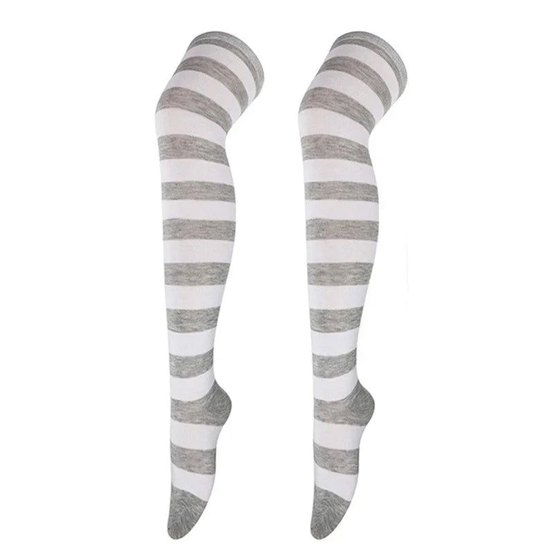 Dam Lolita Overknee Strumpor – Randiga Thigh High Cosplay, 25 Färgkombinationer One Size
