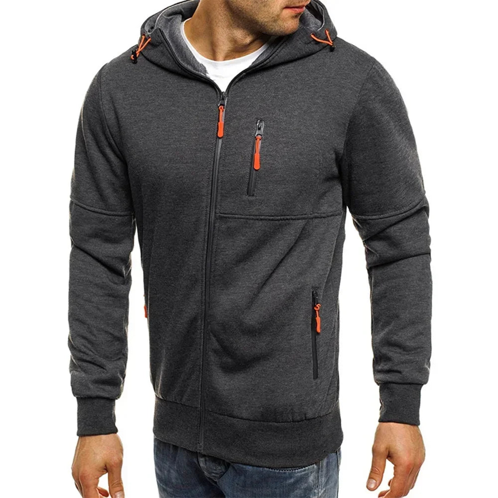 Herr Zip-up Hoodie med Fickor & Eget Tryck – Tunn, Japan-stil | M–4XL