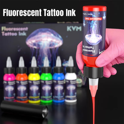 KVM 30ml 7 Color Fluorescent Tattoo Ink Pigment Body Art Ink Equipped with Ultraviolet Light Illumination Lamp Tattoo Supplies