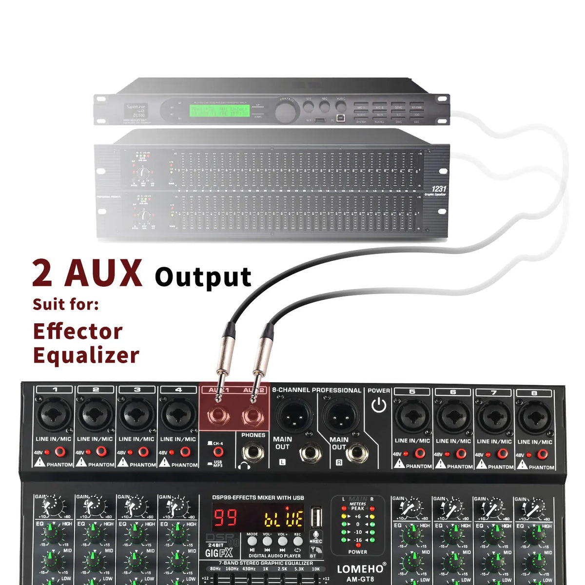 LOMEHO AM-GT8 8-kanals mixerbord med 99 DSP-effekter