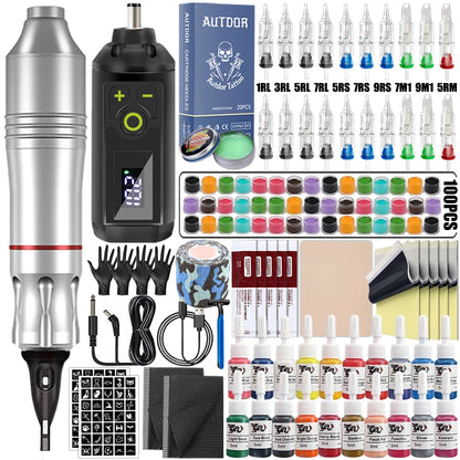 Tattoo Pen Machine Kit Tattoo Machine Pen Set with Wireless Power Supply Cartridge Needle Tattoo Accessories for Tattoo Beginner