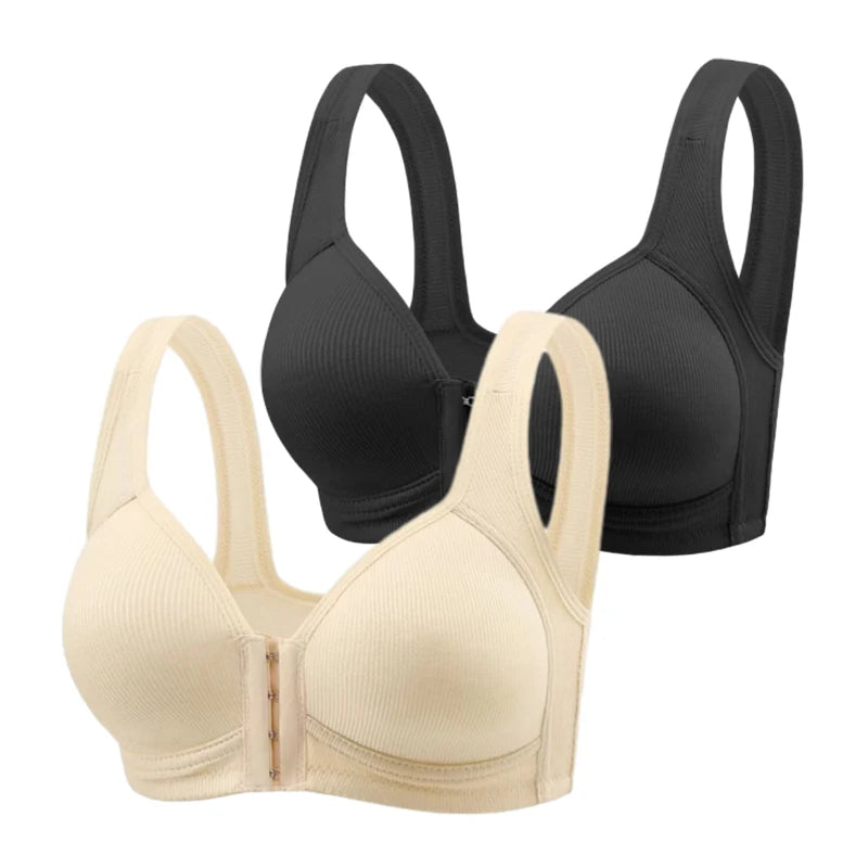 Fallsweet Seamless Front Closure Bra For Women Solid Wire-Free Push Up Bralette Full Coverage Fixed Cups Comfortable Underwear
