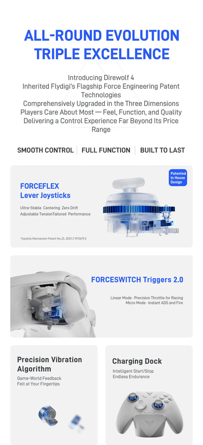 Flydigi Direwolf 4 Wireless Gamepad Controller Wired Gaming Console Support PC /Switch/Phone/Tablet Computer Video Gaming Player
