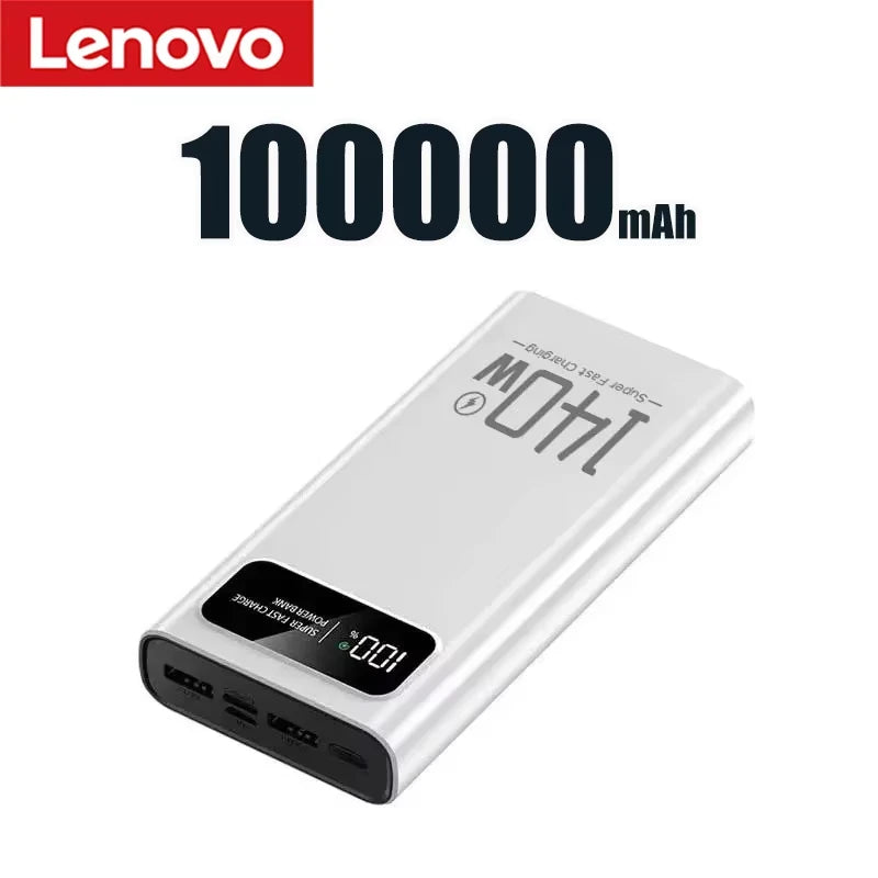 Lenovo 140W Power Bank 200000mAh Large Capacity Super Fast Charging Digital Display For iPhone Samsung Emergency Power Battery