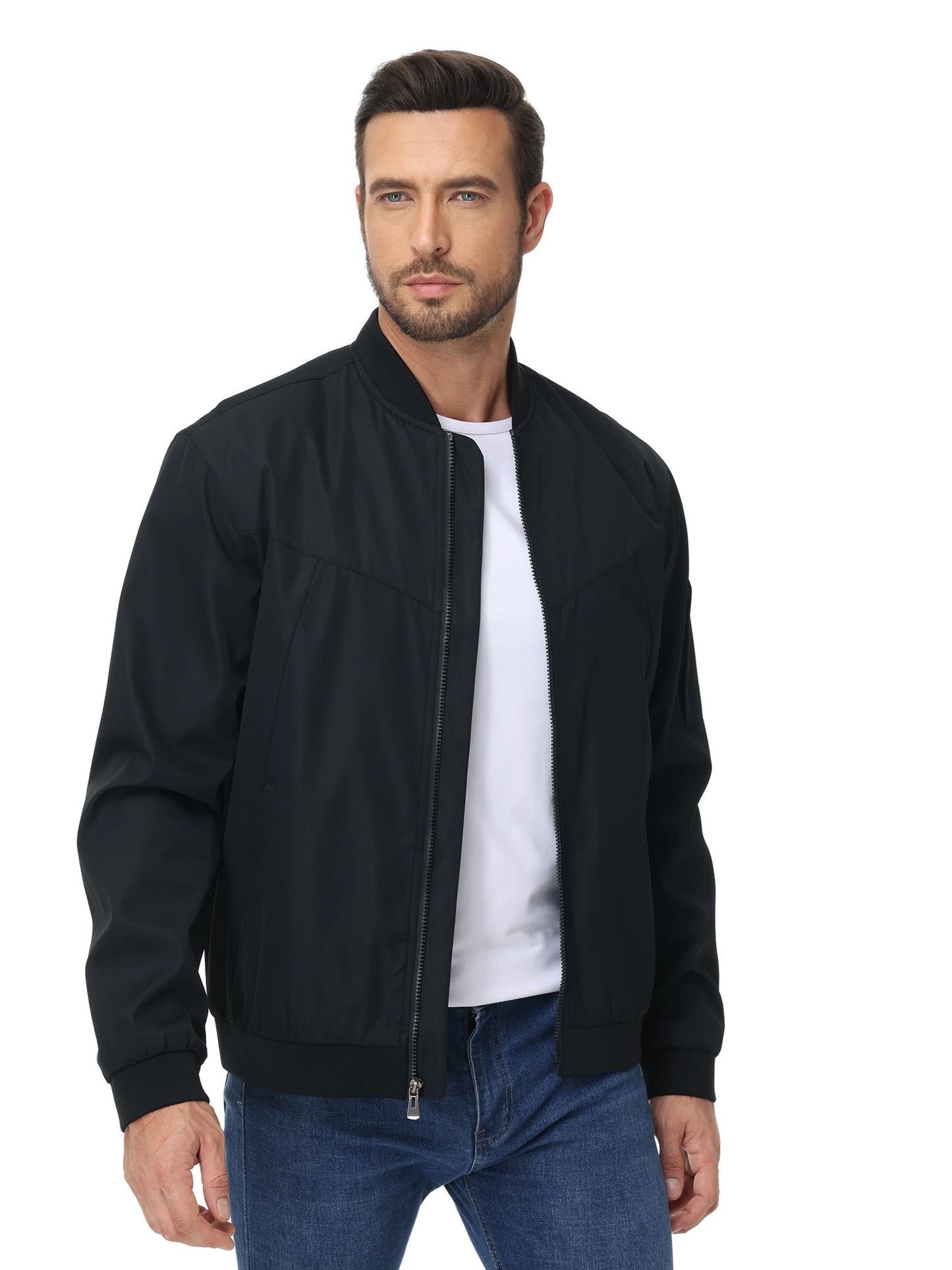 Men's Lightweight Windbreaker Jacket Causal Fashion Stylish BaseBall Coat with Side Inner Pocket for Work Golf Fishing
