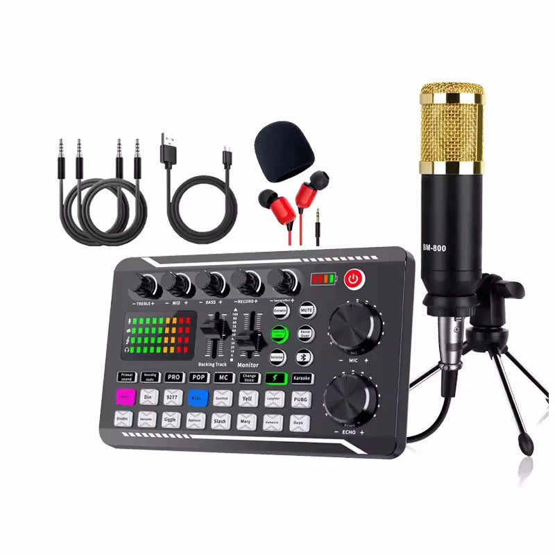 F988 ljudmixerkort för livestreaming med Bluetooth och ljudeffekter