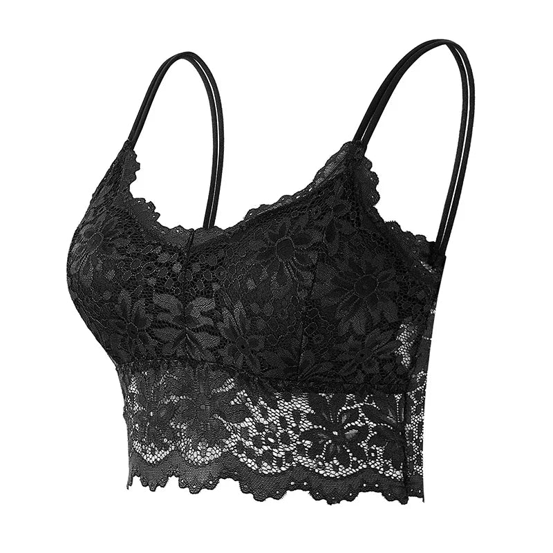 New Women Lace Bras Spring Summer Thin Outside Camisole Solid Underwear Female Hollow Out Vest Bralette Sexy Lingerie Bra