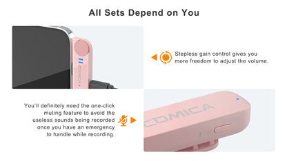 COMICA Vimo S Wireless Lavalier Lapel Microphone for iPhone Android Noise Cancellation Mic for Youtube Tiktok Vlogging Podcast