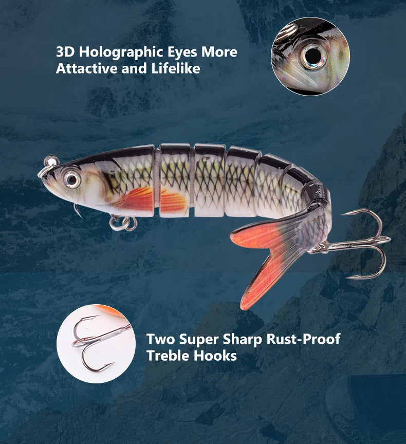 CIBO Fiskedrag Stort Kit – Swimbait Jointed Lure för Gös Abborre Gädda Hav Sjö Å, 12 Färger + 5-pack