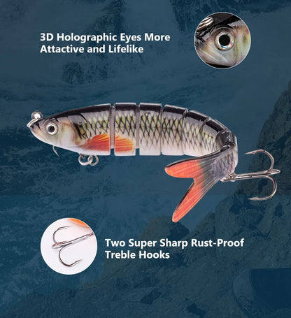 CIBO Fiskedrag Stort Kit – Swimbait Jointed Lure för Gös Abborre Gädda Hav Sjö Å, 12 Färger + 5-pack