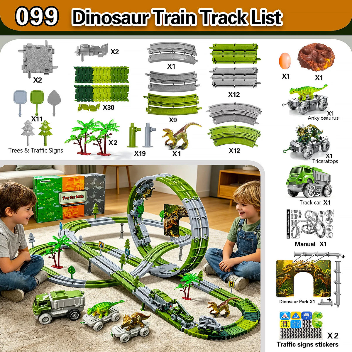 DIY Dinosauriebilbana Byggsats – Bygg Eget Spår Dinosauriebilar & Tåg Pedagogisk Lek Barn 4–6 År 2026