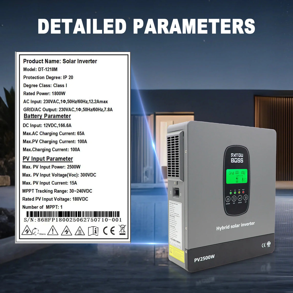 DATOUBOSS Solhybridinverter Ren Sinusvåg – 1,8kW 12V / 3kW 24V / 6,2kW 48V till 220V, Parallellanslutning, EU-lager Polen
