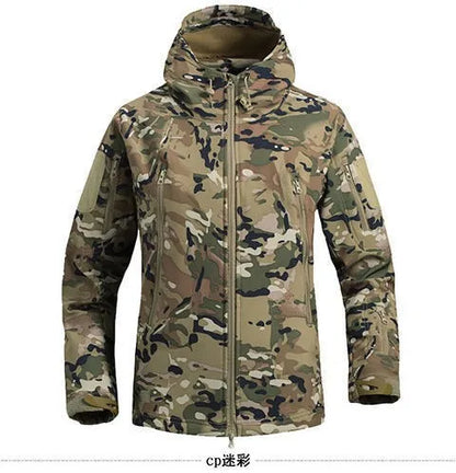 Men's Tactical Soft Shell Jacket Military Windproof Waterproof Hooded Outdoor Jacket Warm Bomber Coat for Hunting Hiking Camping