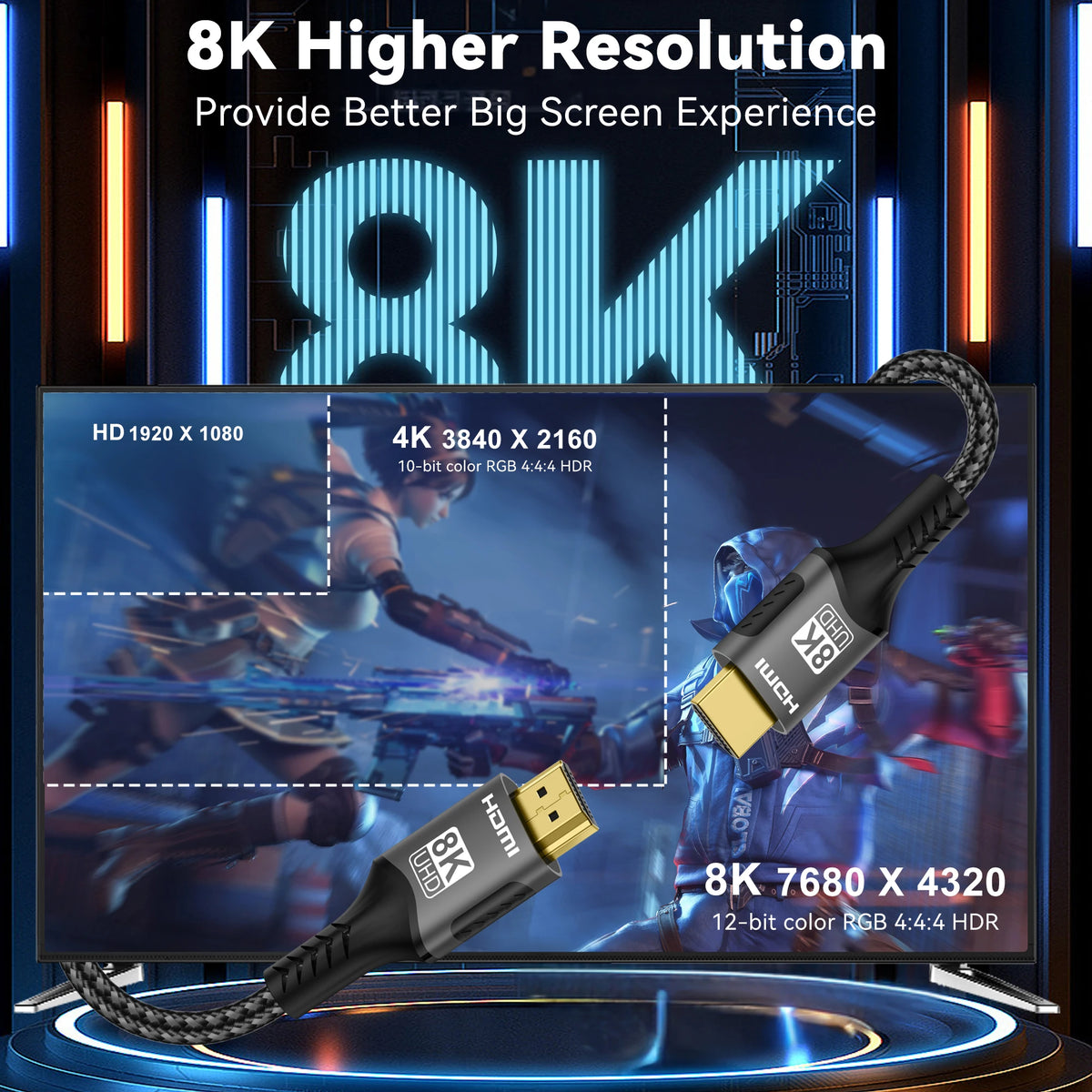 8K HDMI 2.1-kabel 8K@60Hz 48Gbps ARC HDCP Ultra High Speed HDR