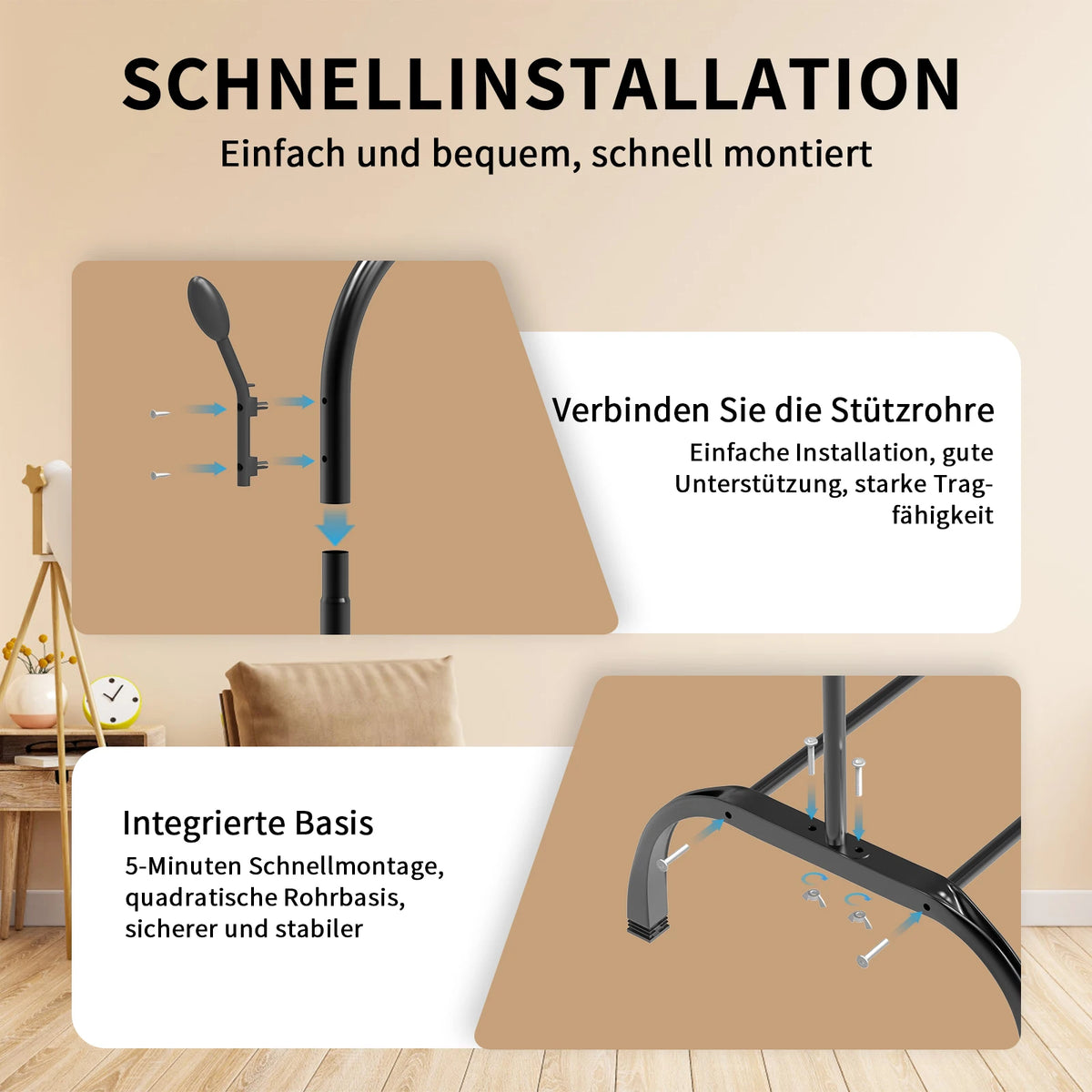 Klädställning i metall med klädstång, sidokrokar och hyllförvaring