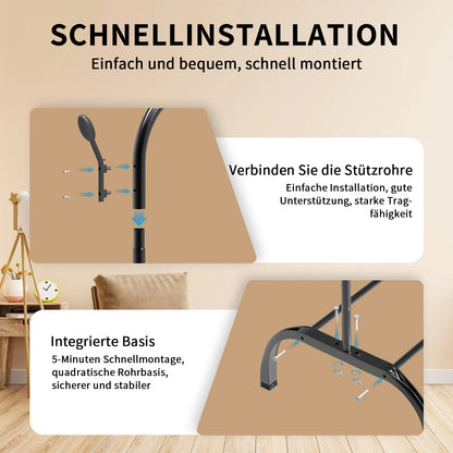 Klädställning i metall med klädstång, sidokrokar och hyllförvaring