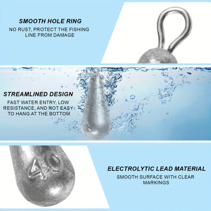 Fishing Weights Sinkers, 10 Sizes Teardrop-Shaped Fishing Lead Sinkers, Bass Casting Drop Shot Weights for Saltwater Freshwater