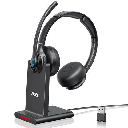 Acer HB02 Wireless Headset with Mic for Work 2.4G Bluetooth 5.3 Dual Mode Headphones USB Dongle for PC Headset for Call Center