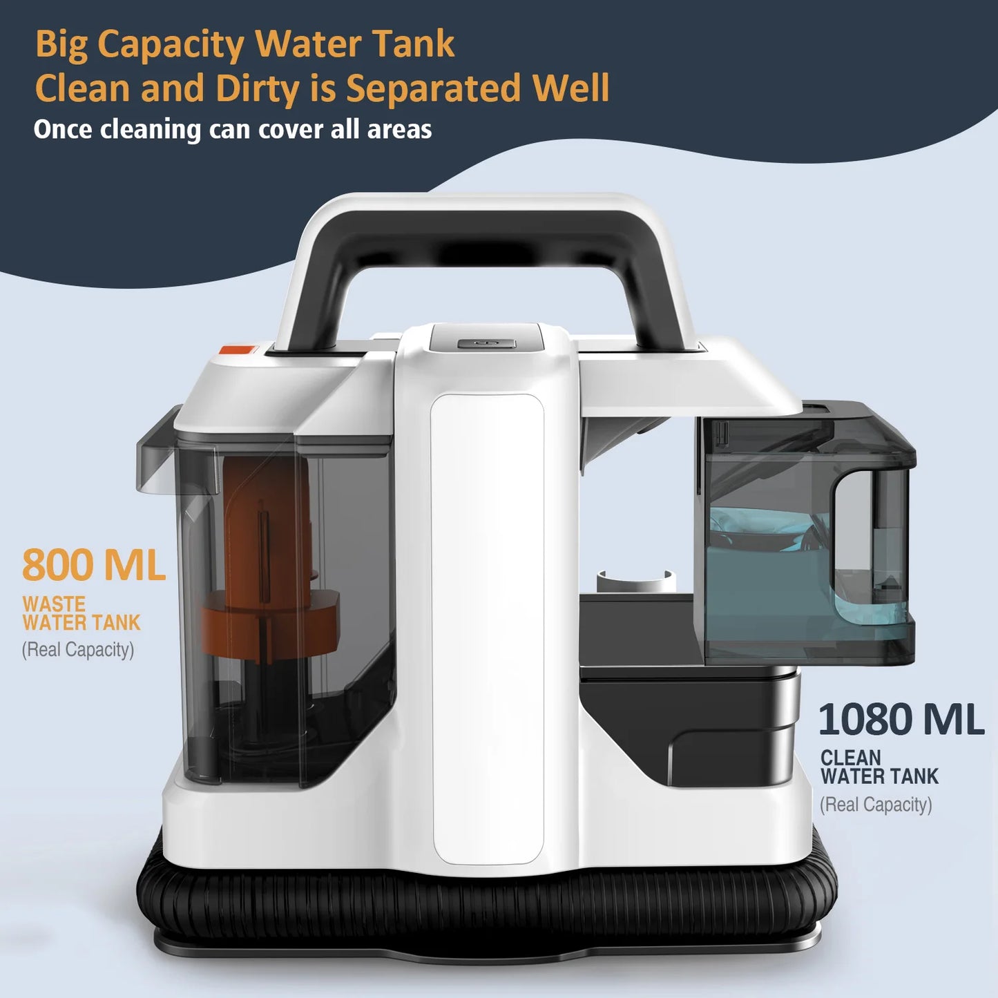 750W Handheld Carpet Cleaner, 15KPa Powerful Portable Deep Cleaner for Sofa, Car Seat, Pet Hair Removal