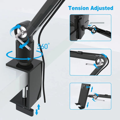 2025 Tablet Stand Holder for Ipad,Portable Monitor Stand Desk Mount for 15.6'' 16'' Screen,Aluminum Long Arm with Rotating