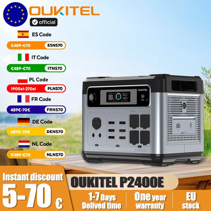 OUKITEL P2400E 2400W Portable Power Station 2048Wh LiFePO4 Battery Solar Generator with UPS, Pure Sine Wave AC Output, Fast Recharge, Home Backup Power Supply for Camping, RV, Outdoor, Emergency