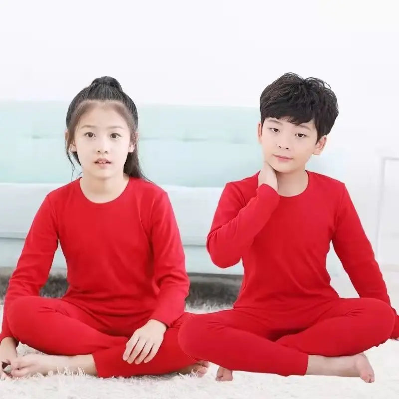 For German velvet warm children's self-heating fiber underwear set boys warm autumn clothes autumn and winter pants girls warm