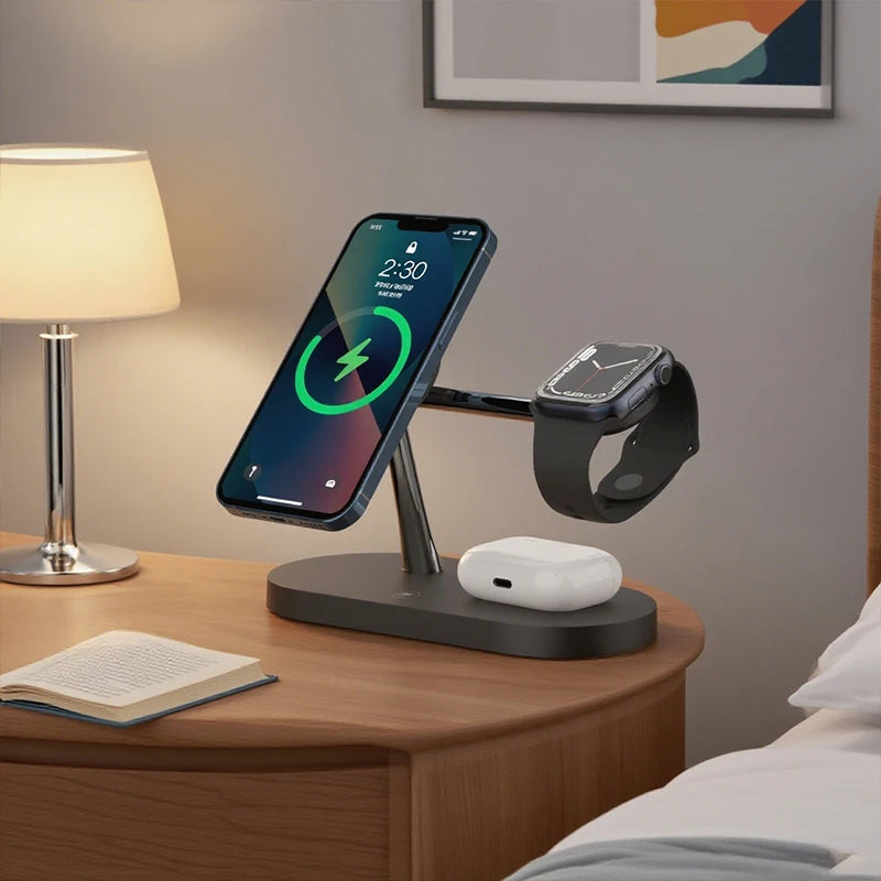 TIMESS 3-i-1 trådlös laddstation för iPhone, Apple Watch och AirPods