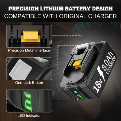 For Makita BL1830 Battery 18V 8000mAh Battery BL1830 BL1815 BL1860 BL1840 Tool Rechargeable Battery With 6A Charger